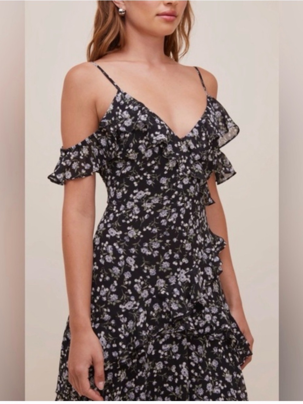 Black Floral Ruffle High-Low Maxi Dress - Picture 4 of 4